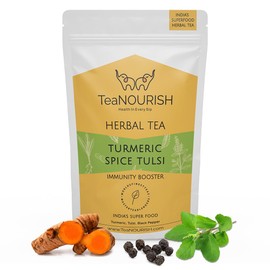 TeaNOURISH Turmeric Spice Tulsi Herbal Tea | Immunity Booster | Blend of Indian Superfoods Turmeric, Tulsi & Black Pepper | 100% NATURAL INGREDIENTS - 3.53oz/100g