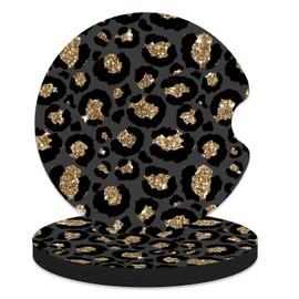 FJyuanqi Car Coasters for Cup Holders, 2 Pack Anti Slip Universal Rubber Car Cup Coaster for Women Men, Car Interior Accessories - Black Gold Leopard Print