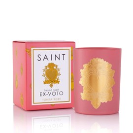 SAINT Ex-Voto Sacred Heart Devotional Scented Candle with Prayer Coin, Tonka Rose Soy Coconut Aromatherapy Candle with 80 Hour Burn Time, Collector Series Edition II (Pink)