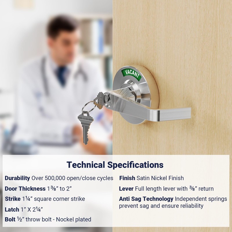 Keyed Commercial Privacy Indicator Door Lock, Heavy Duty Vacant Occupied
