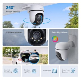Tapo C51A 2K WLAN Outdoor Surveillance Camera, 360° Pan/Tilt, Full Colour Night Vision, Person Detection, Motion Tracking, Two-Way Audio, MicroSD Card up to 512 GB