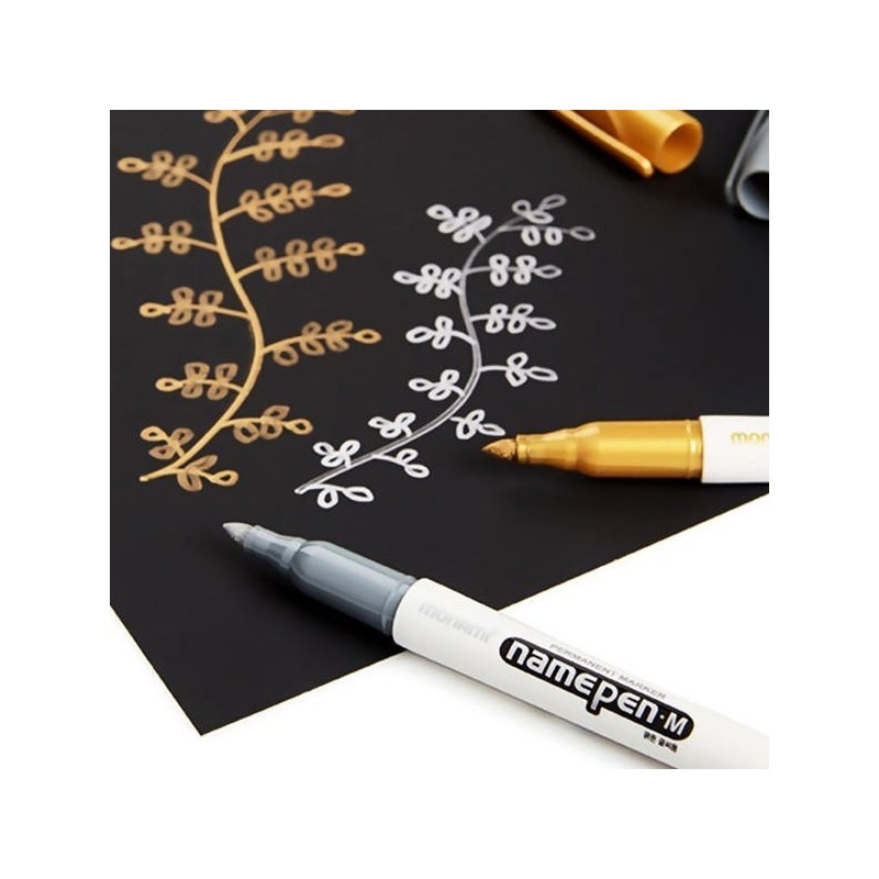 Monami Name Pen M Bold Writing 12-Piece Set Gold, Silver,