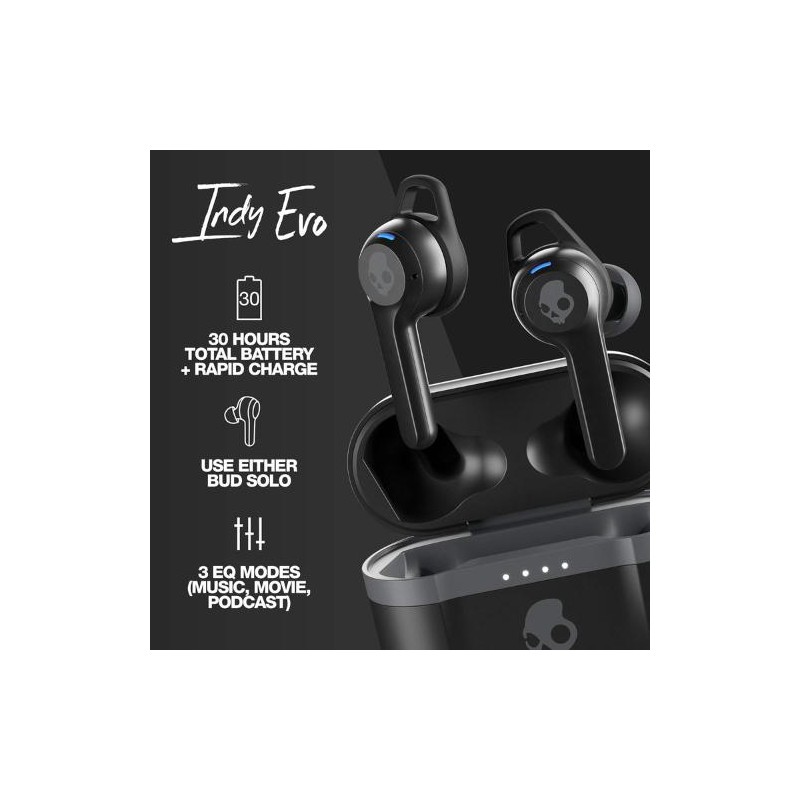 Skullcandy Indy Evo Black In-Ear Audio, Bluetooth Wireless Earbuds -