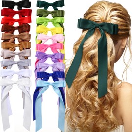Mimorou 20 Pcs Silky Satin Hair Bows Bulk Hair Clip Hair Ribbon Ponytail Holder Accessories Slides Metal Clips French Hair Barrettes Bow Knot Hair Bow with Long Tails Hair Pins for Women
