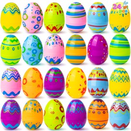 JOYIN 24 x 8 cm Printed Easter Eggs, Empty Easter Eggs, Dentable, Colourful Plastic Eer for Easter Hunting, Party Genchenk, Basket Filler, Classroom Price Guide