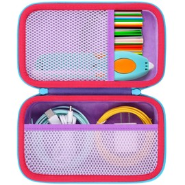 Baval Case Compatible with 3Doodler Start+ Essentials/3Doodler Flow 3D Printing Pen,Storage Holder for 3D Pen PLA Filament and Charger (Purple Case,Blue Zipper)