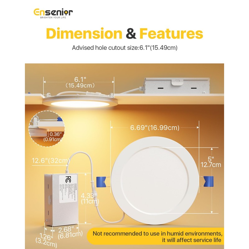 Ensenior 12 Pack 6 Inch LED Recessed Ceiling Light with