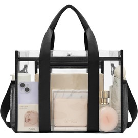 BAGAIL Stadium Approved Clear Tote Bag with Inner Pocket, Transparent Travel Bag for Sports Event, Concert, Work(Black)