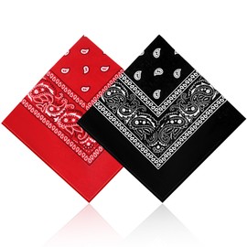 URSKYTOUS 2 Pack 100% Cotton Bandanas for Men & Women, Novelty Print Paisley Bandana Headband Scarf Handkerchief Wristband Cowboy Neckerchief Head Wrap Face Mask Gift Sets Red and Black, 21.6” X 21.6”