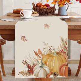 Bonhause - Camino de mesa de hojas de calabaza de otoño de 13 x 90 pulgadas, cosecha de hojas de arce, Acción de Gracias, cocina, comedor, decoración para interiores y exteriores, decoración de fiesta