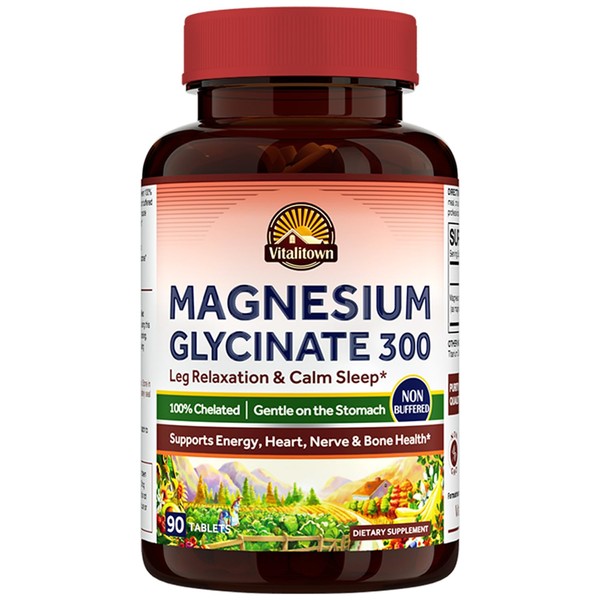 Vitalitown Magnesium Glycinate | Chelated, Non Buffered 300mg Elemental Magnesium