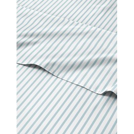 3 Piece Sky Blue Striped Sheets for Twin Size Bed – Luxury Flat Sheet 66 x 96, Fitted Sheet 39 x 75 and 1 Pillowcase 20 x 30 – Deep Pocket, Soft, Blue and White Sheets – Oeko-TEX Stripe Sheet Set