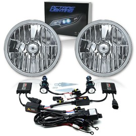 Octane Lighting 7 Inch Crystal Glass/Metal Headlight 8000k Ice Blue HID Light Bulb Headlamp Kit Pair