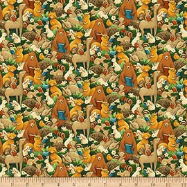 Paintbrush Studios Forest Fables Animal Allover Green Brown, Quilting Fabric by the Yard