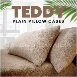 GC GAVENO CAVAILIA 2 Pack Teddy Fleece Pillow Cases - 100% Polyester Thermal Warm & Cozy Pair of Soft Fluffy Plain Fleece Pillow Cases - Mink