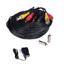 VideoSecu 50ft Security Camera Cables Pre-Made All-in-One BNC Audio Video Power Extension Wire Cord with BNC RCA Connectors for CCTV System with Power Supply M2U