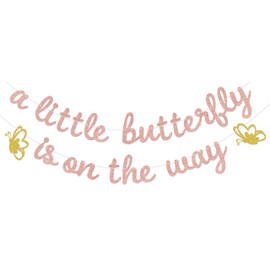 Butterfly Baby Shower Decorations - A Little Butterfly is On The Way Banner - Baby Shower Decorations for Girl Rose Gold