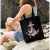Autiga® Jute Bag Anchor Flowers Cotton Bag Shopping Bag Black
