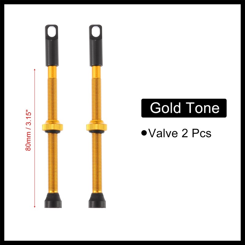 Hihaha 2pcs Aluminum Alloy 80mm Bike Tubeless Valve Stems Gold