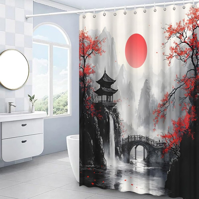 EUBTPA Japanese Ink Painting Shower Curtain Polyester 70X70 Inch