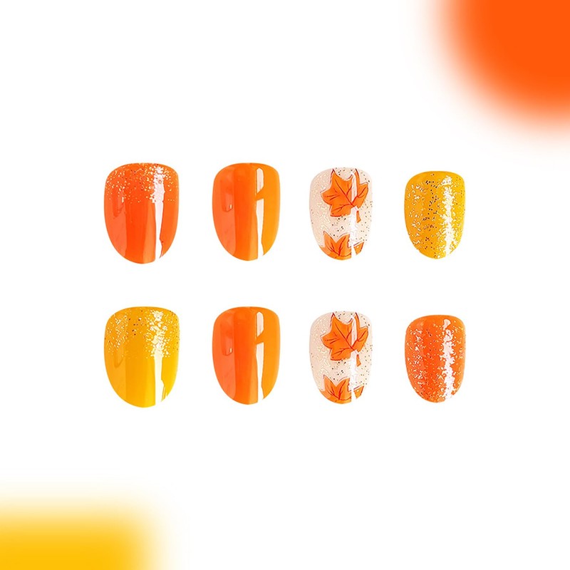 RIICFDD Fall Pres On Nails - Short Almond Shape Acrylic