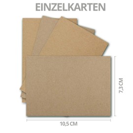 Set of 25 Cards with Envelopes, DIN A7 10.5 x 7.3 cm, Kraft Paper, Sand Brown with Envelopes C7