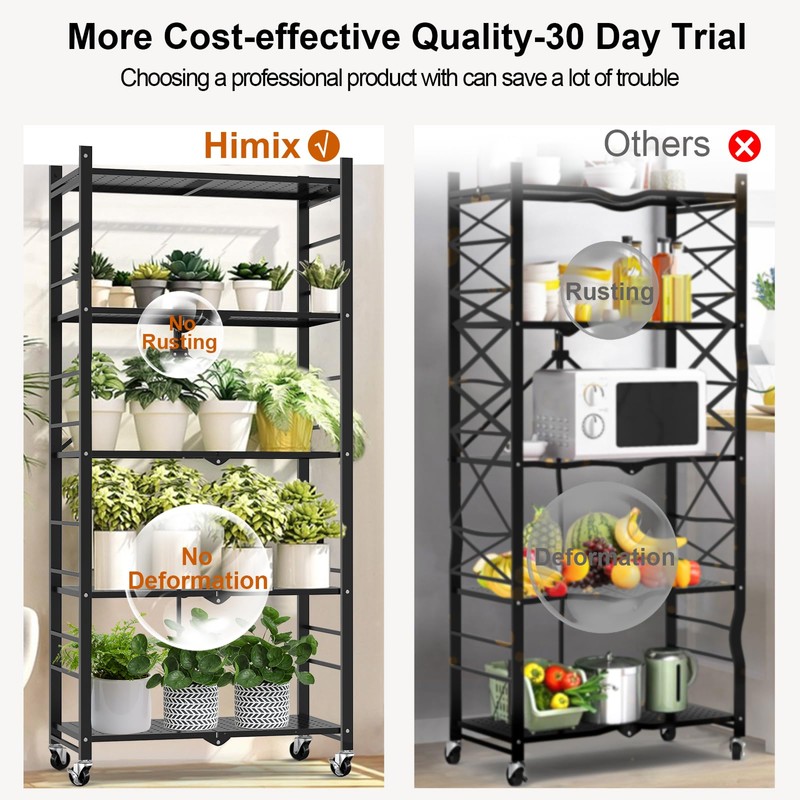 Himix Storage Shelves with 20 Hooks, 5-Tier Collapsible Organization Storage