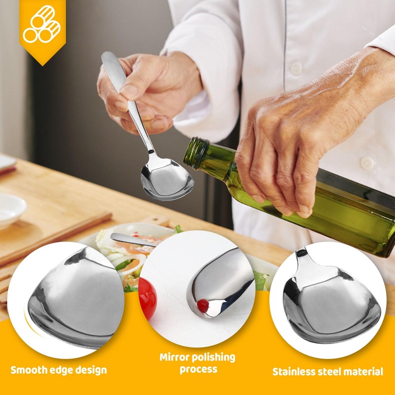 6 Pieces Square Soup Spoons, 6.69 Inch Dessert Spoons Stainless