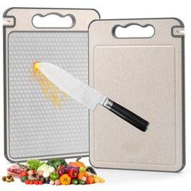 JINYJIA Double-Sided Chopping Board, 2-in-1 Chopping Board for Kitchen, 36.5 x 25 cm, Robust Stainless Steel, Scratch-Resistant Mesh Design for Separate Handling of Meat and Vegetables