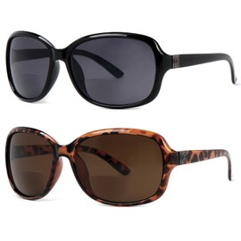 YsorrisoX 2 Pack Bifocal Reading Sunglasses for Women,Classic Vintage Outdoor UV Protection (1 Black& 1 Brown Tortoise, 2.5, x)