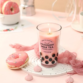 Boba Candle,Bubble Tea Candle,Strawberry Mike Tea Candles,Gifts for Women & Milk Tea Lovers,Strawberry 12oz