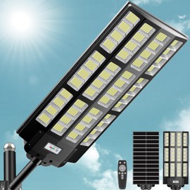 VOOJOY 10000W Solar Street Lights Outdoor, Commercial Solar Parking Lot Lights with Motion Sensor and Remote Control, IP67 Waterproof, Wide Angle Dusk to Dawn Outdoor Lighting, Large Dimension, 1 Pack