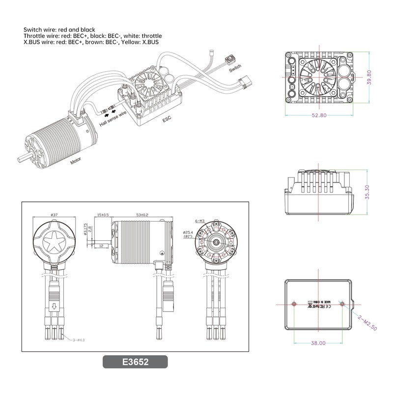 XC E3652 & E10 Sensored Brushless Motor and ESC Combo