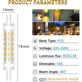 Y.W.Licht R7S LED 78mm Dimmbar 8W Glühlampe Neutralweiß 4000K R7S J78 LED Birnen Ersatz für 80W R7S Halogenlampen 360° Abstrahlwinkel Slim Stablampen 2 Stück