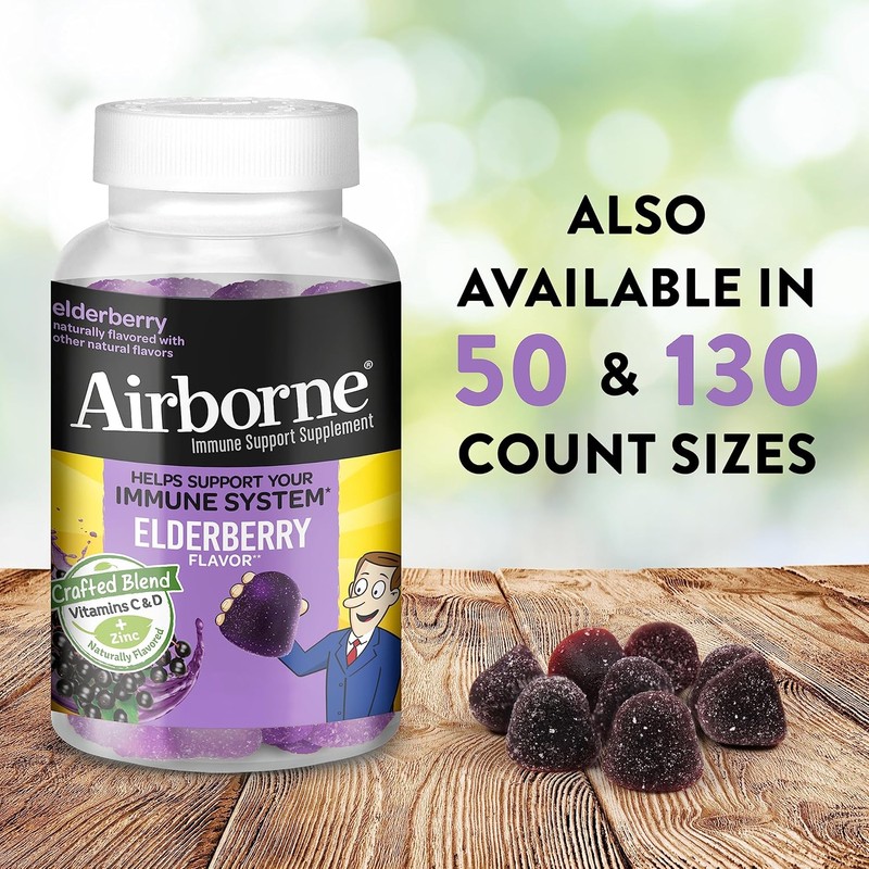 Airborne Elderberry + Zinc & Vitamin C Gummies For Adults,