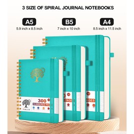 Spiral Notebook Journal for Women Men, 300 Numbered Lined Pages, College Ruled, A5 Hardcover Spiral Bound Notebook for School, Work, Note Taking Writing, Leather Spiral Journal Medium 5.9"x8.5"