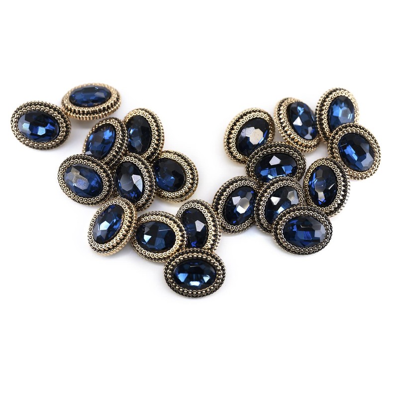 Craftisum 20 pcs Blue Oval Rhinestone Metal Shank Sewing Coat