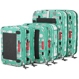 LeanTravel Compression Packing Cubes for Travel Organizers with Double Zipper (6-Pack (2L+2M+2S), Green Cactus)