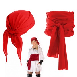 Augesak Pirate Headscarf + Pirate Belt Sash, Pirate Bandana Men Women Pirate Headband Waist Belt Pirate Accessories for Halloween Carnival Cosplay Red