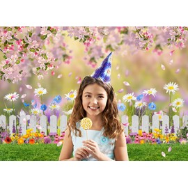 LYCGS 8x6ft Spring Backdrop Pink Flower Garden Photography Backdrop Easter Decor Banner Kids Children Birthday Banner X-211