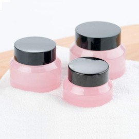 4Pcs Glass Containers Jars Reusable Empty Leak Proof Jar Pot Bottles Case with Inner Liner and Lid for Cream, Cosmetics, Salves, Scrubs, Beauty Aids (Translucent Pink, 15ml/0.5 oz)