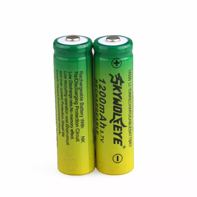 Skywolfeye 2pc SkyWolfEye 14500 Battery 3.7V 1200mAh Rechargeable Batteries Cell