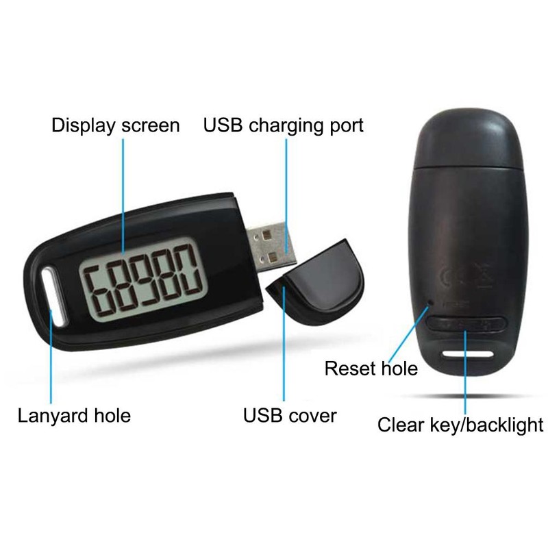USB Charging Step Counter Walking 3D Pedometer with Large LCD