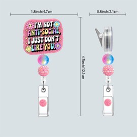 Horee Retractable Badge Reel with Alligator Clip, Glitter Acrylic Nurse ID Card Holder with Beads, Pink Bling Funny Design (Funny)