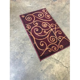 Modern Abstract Swirl Door Mat Rug Burgundy Black & Beige Contemporary Design GL23 (2 Feet X 3 Feet 4 Inch)