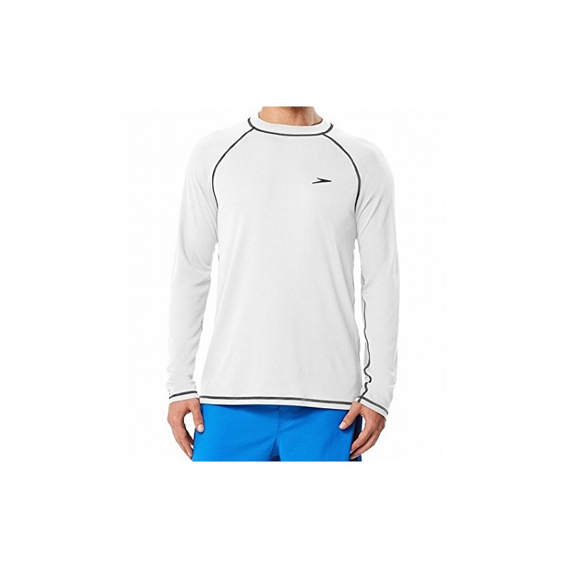 Speedo Men's UPF 50+ Easy Long Sleeve Rashguard Swim Tee,White,XX-Large