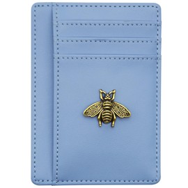Tovly Credit Card Holder RFID Blocking Small Front Pocket Minimalist Wallet,Cute bee PU Leather Slim ID Card Case Gifts for Girl Women (Blue)