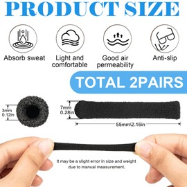 ASOMI 2 Pairs Eyeglass Ear Pads for Glasses Eyeglass Ear Holders Soft Eyeglass Knitted Cotton Temple Ends Non Slip (Black), black