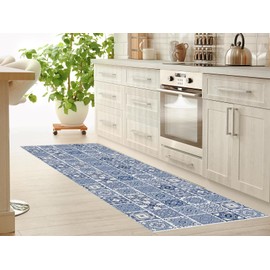 HUBDECO - Rug - Kitchen Rug - Bathroom Rug - Kitchen Runner - Rug Runner - Rug Kitchen - PCV, Vinyl - Non-Slip - Mosaic Blue - 40 x 120 cm