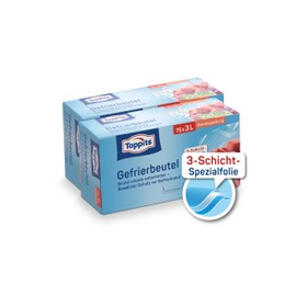 Toppits Freezer Bags with Stand Base – 2 x 75 Pieces – Tear-Resistant, Reusable, Transparent – Capacity 3 Litres